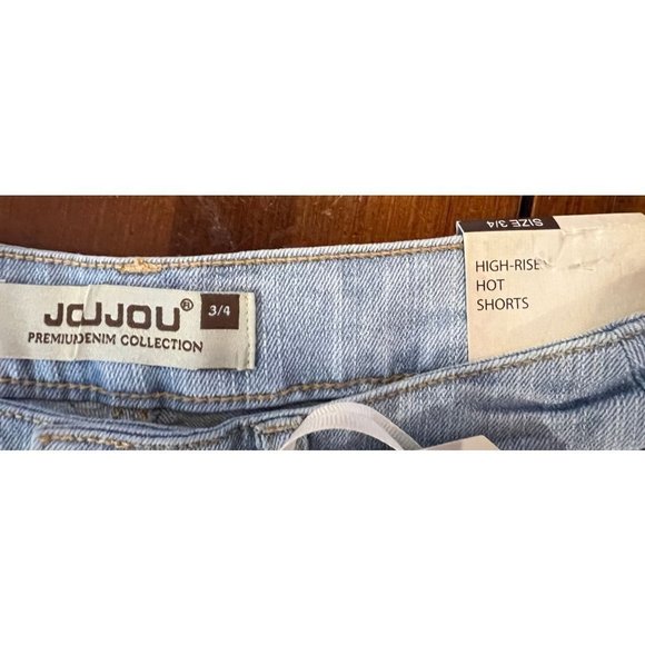 Jou Jou Premium Denim Women's Shorts Size 3/4 Light Wash, High Rise, Fringe Hem - Picture 6 of 9